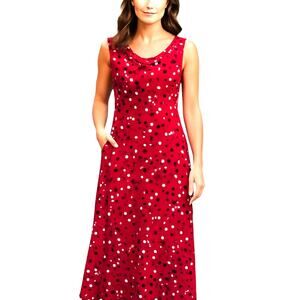 D R 14 Red Dot Women's Sleeveless Maxi BOHO Dress Miss Size Large L